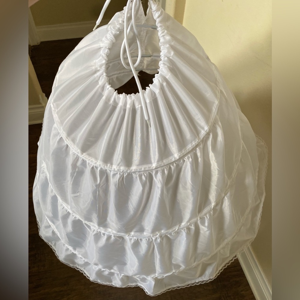 1pc Little Girl's White Three Steel Hoop Lace- Up Waist Petticoat Crinoline - Picture 6 of 7